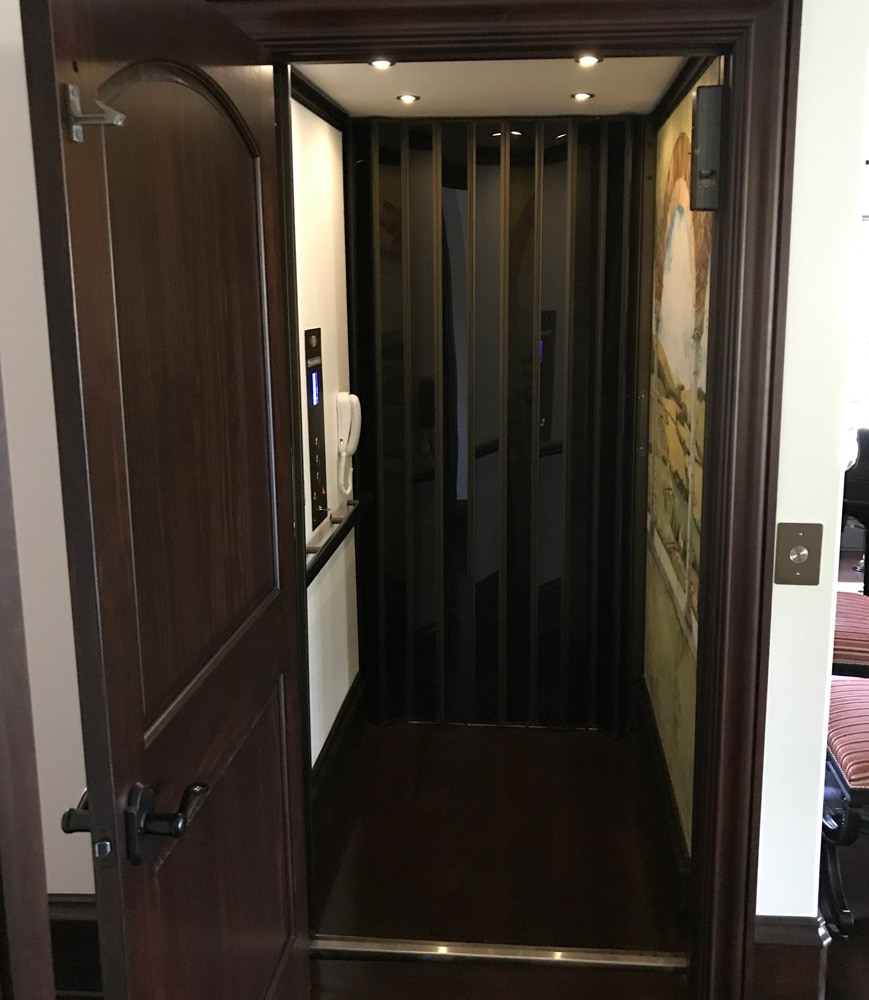 An elevator inside of a home.